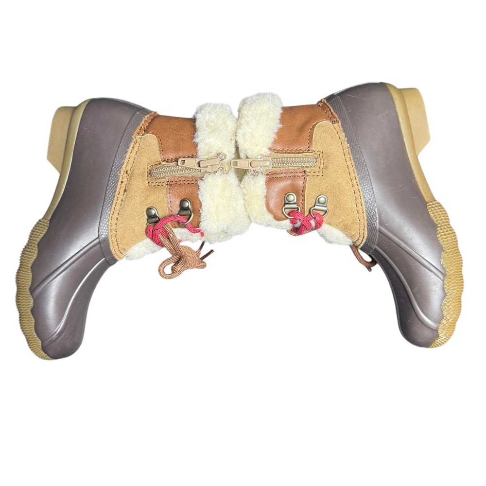 NEW Sperry Kids Sider Duck Boots Winter Fur Lined Red Laces Brown Tan Size 10M - Picture 6 of 10